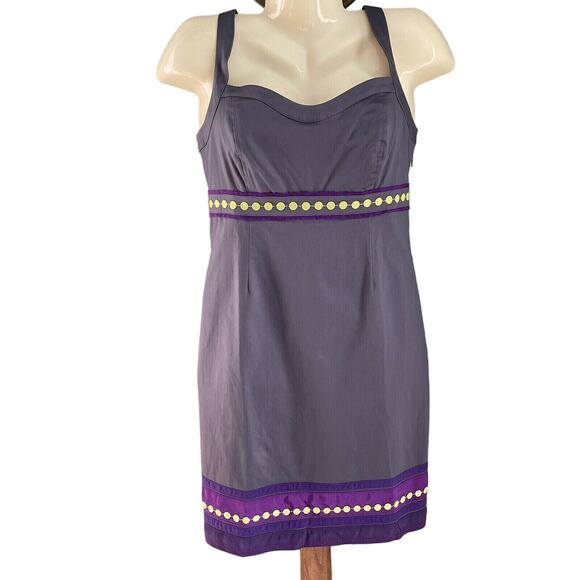 BODEN Pinafore Apron Shift Dress With Ribbon Trim Gray And Purple Size 8P - Picture 1 of 16
